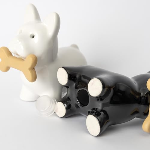 Fisura - Original Salz- und Pfefferstreuer Salz- und Pfefferset für den Tisch in Form eines Kaktus. Satz Salz- und Pfefferstreuer aus Keramik. (Hunde, schwarz und weiß)