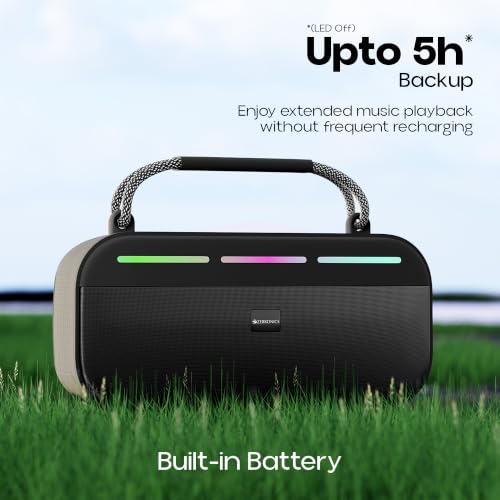 Image of Zebronics Sound Feast 45 Portable Bluetooth Speaker, 20W RMS, Up to 5h Playback, 6.6cm Driver, Deep Bass, 4 RGB Modes, BT v5.4, USB, mSD, TWS, Type-C Charging, Carry Handle (Black)