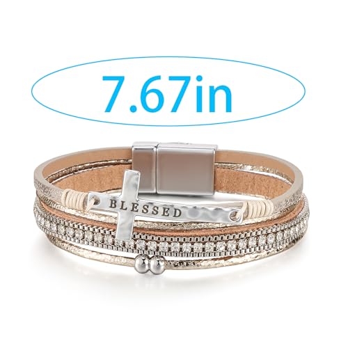 Turquoise Leather Wrap Bracelet for Women Cross Boho Beaded Stack Wrap Cuff Bracelets Stackable Crystal Bangle With Gold Silver Bohemian Jewelry Gift3