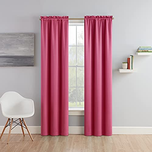 Eclipse Tricia Modern Room Darkening Thermal Rod Pocket Window Curtains For Bedroom (2 Panels), 26 In X 63 In, Pink #TOP2