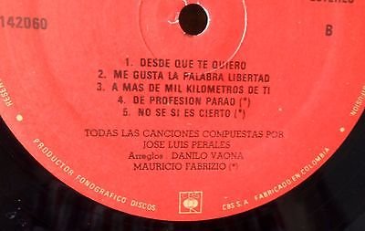 Miniatura 3 de LP JOSE LUIS PERALES SUENO DE LIBERTAD- CBS PRESS COLOMBIA 1987 RARE