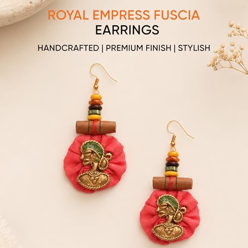 Image of Royal Queen & Empress Handcrafted Tribal Dhokra Earrings Collection for Women - Wooden, Fabric & Round Statement Ethnic Designs in Multiple Colours