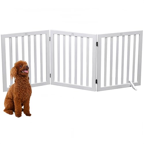 Wooden Freestanding Dog Gate 3-Panel White Indoor