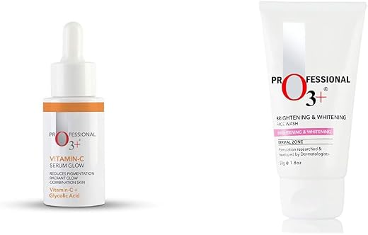 O3+ Vitamin C Serum Glow- Face &amp; Neck Serum- Combination Skin-30ml &amp; O3+ Brightening and Whitening Face Wash Combo
