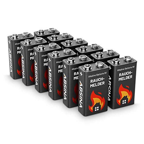 Rauchmelder Batterie 9V Block - 12er Pack Alkaline 9V Block Batterien langlebig & auslaufsicher - Blockbatterien für Feuermelder,