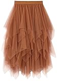 Reaowazo Tulle Skirts for Women Midi Long Fairy Skirt Tutu A-Line Mesh Layered High Elastic Waist Halloween Skirts Brown One Size