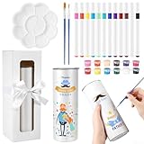 ComfyHarbor Kit de decoración de tazas de acero inoxidable aislado de 20 onzas con 12 marcadores y 12 pinturas acrílicas, tapa y pajita para diseños personalizados de café o té