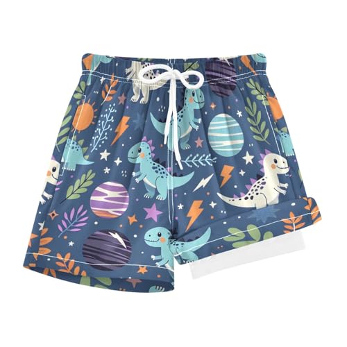 YANENDIE Boy Swim Trunks with Compression Liner Cute Dinosaur Pattern Boys Swim Shorts Quick Dry Beach Shorts