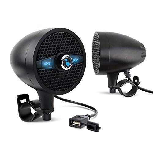 LEXIN S3 Sistema audio per moto impermeabile da 3 '' con radio FM, altoparlanti Bluetooth per moto con caricatore per telefono USB compatibile con manubrio da 7/8 '' a 1,25 '', Nero