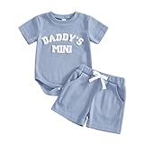 Loalirando Baby Jungen Kleidung Set Sommer Outfit Waffelstrick Daddy's Mini Kurzarm Oberteil + Shorts Bekleidungssets für Baby-Jungen (Blau, 3-6 Monate)