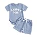 Loalirando Baby Jungen Kleidung Set Sommer Outfit Waffelstrick Daddy's Mini Kurzarm Oberteil + Shorts Bekleidungssets für Baby-Jungen (Blau, 12-18 Monate)