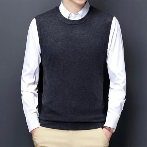 Men Sleeveless Knit Sweater Vest Crew Neck Business Casual Fitted Black Light Gray Pullover4