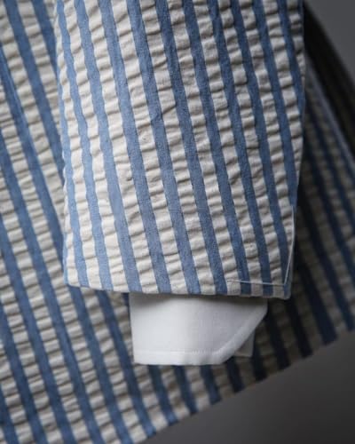 Seersucker Suit Mens Casual 2 Piece Striped Mens Suit Leisure 2 Button Notch Lapel Tuxedo for Summer Wedding Grooms4