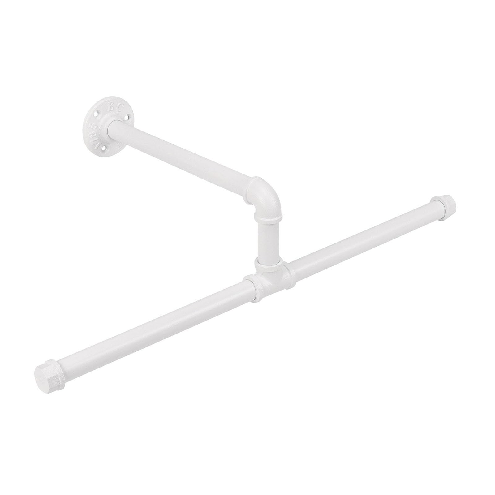 Industrial Pipe Clothes Rack Floating DIY Wall Mounted, Heavy Duty Rustic Vintage Clothing Rod, Metal Garment Bar Space-Saving Hanging for Bedroom, Bathroom and Laundry Room (White 20 inch)