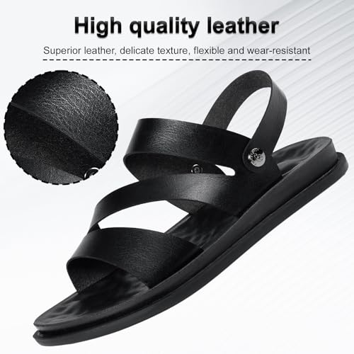Men's Leather Sandals, Beach Slippers, PU Insole Slippers, With Rear Strap, Dual-Purpose Wearable, Size 5-112