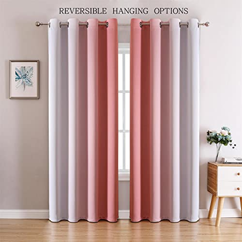 Image of G2000 Blackout Curtains & Drapes for Bedroom Living Room 84 Inches Long Coral and Greyish White Room Darkening Window Treatments Ombre Thermal Insulated Light Blocking Grommet Backdrop 2 Panels Set