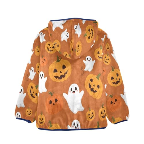 Halloween Pumpkins and Ghosts Toddler Fleece Jacket Girl Boys Hooded Fleece Jacket Coat Warm Outwear Zip-up 3-10T2