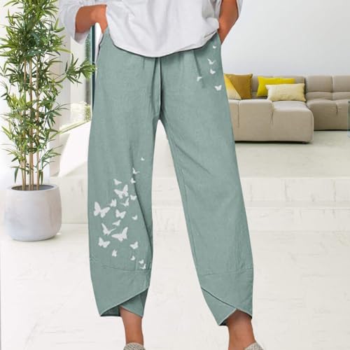Women's Linen Pants Baggy Loose Floral Printed Boho Pant for Women 20242