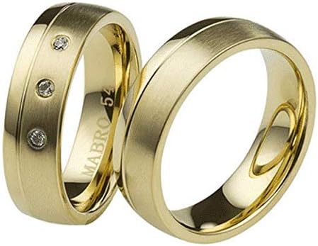 Jewellery Depot Wedding Rings Partner Rings Engagement Rings Stainless Steel 2 Microm Gold Plated with Zirconia + Engraving Proposal Rings Wedding Rings