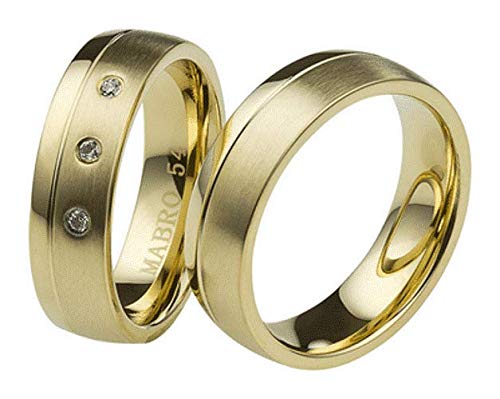 Jewellery Depot Wedding Rings Partner Rings Engagement Rings Stainless Steel 2 Microm Gold Plated with Zirconia + Engraving Proposal Rings Wedding Rings