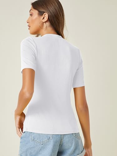 Verdusa Women's Business Casual Tops Mock Neck Short Sleeve Knit Basic Tees Work Ofiice Outfits
