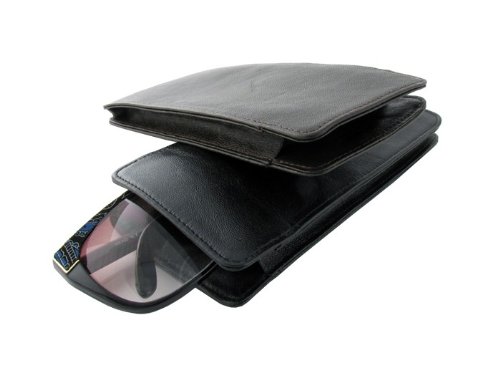 CalabriaLarge Designer Soft Leather Eyeglass Case HC-216 in Black