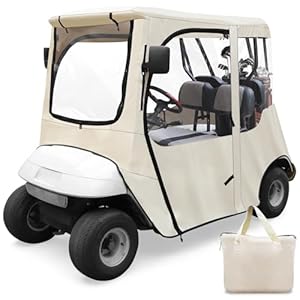 RIZINKART Golf Cart Enclosure Cover for Ezgo TXT 2 Seat 600D with 3 Door Zippers, Security Side Mirror Reserved, Waterproof Portable Transparent Storage Driving Rain Cover Short Roof