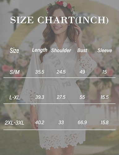 EPLAZA Bride Robe for Wedding Day Set Bridal Robe with Bride Sash Lace Trim Silky Embroidery Satin Kimono for Bridal Party (White, LXL) - Thumbnail 7