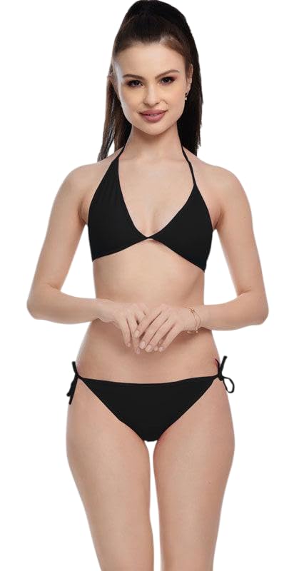 ruhbey Women Bikini Set Polycotton Two Piece Swimwear, Halter Neck Tie-Up Beach Wear Set with Adjustable Side Tie Design, Comfortable Lightweight Summer Swimwear-picture-20