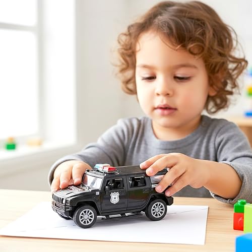 Image of VGRASSP 1:32 Scale Mini Die Cast SUV Police Car Toy for Kids with Pull Back Action - Off-Road Scale Model with Rubber Tires, Realistic Design Openable Doors - Color As Per Stock