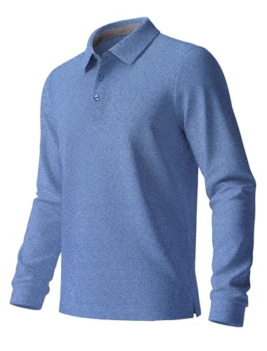 ANGEL CITIZ Long Sleeve Golf Polo Shirts for Men Workwear T Shirts Breathable Quick Dry Work Polo T-Shirts Blue L