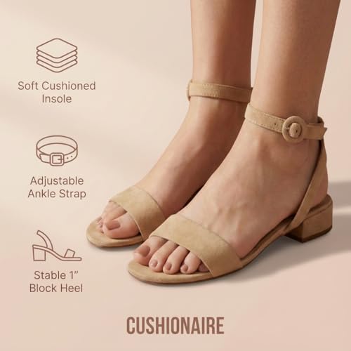 CUSHIONAIRE Nobu One Band Low Block Heel Womens Sandals, Comfortable Dress Shoes for Women with Adjustable Ankle Strap, BEIGE 7 by CUSHIONAIRE - Used condition - Image 5