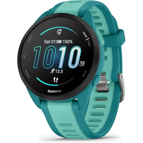 Garmin 010-02863-32 Forerunner 165 Music Smart Sport Watch, Turquoise + Aqua Bundle with Deco Essentials Charging Dock, 3X Silicone Dust Cover and USB Type C Charging and Sync Cable