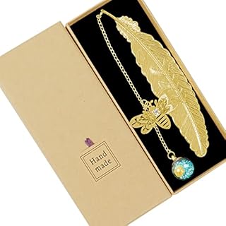 Metal Feather Bookmark with 3D Bee Pendant, Bee Gifts for Women, Vintage Handmade Bookmark, Bookmark Gift for Women Readers Teacher Kids