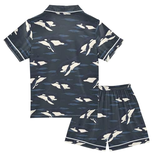 ALAZA Whale Ocean Wave Satin Pajamas Set Short Sleeve Button Down Sleepwear Summer Pjs 2 Piece2