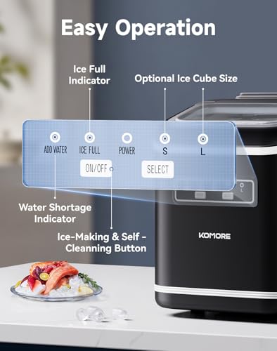 Ice Maker with Handle, 2 Sizes of Bullet Ice Maker Machine, 9 Cubes Ready in 6 Mins, 12Kg/24H, Visual Window, Ice Scoop & Basket, Self-Cleaning, Removable Top Cover, Perfect for Home/Office/Bar - Image 4