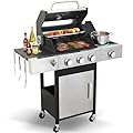 IdeaMaxx 3-Burner Propane Grill - 37,230 BTU BBQ with Side Burner | Porcelain Cast Iron Grates | Stainless Steel Outdoor Grill for Backyard, Camping, Tailgating (Fast Heating & Easy Clean)