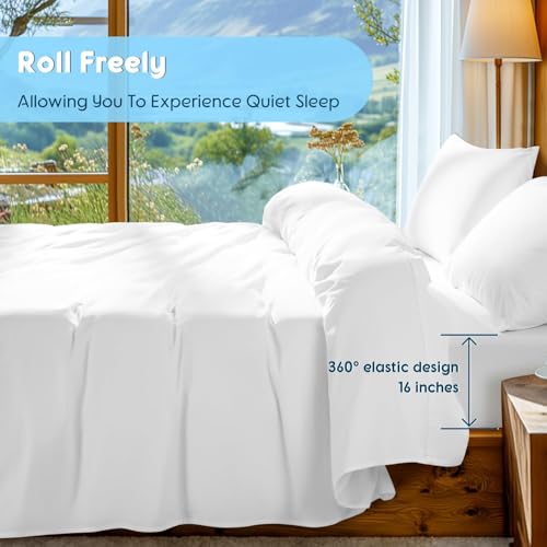 SONORO KATE 100% Egyptian Cotton Sheets Set - 1000 High Thread Count, Luxury 5-Star Hotel Sateen Bed Sheets, Soft, Breathable Long Staple Sheets, Fit up to 16\" - 4 PC (White,Queen) - Thumbnail 7
