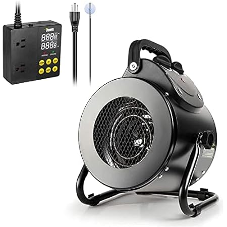 iPower Electric Heater Fan with Digital Cooling Thermostat Controller for Greenhouse, Grow Tent, Workplace, Overheat Protection, Fast Heating, Spraywater Proof IPX4, Black
