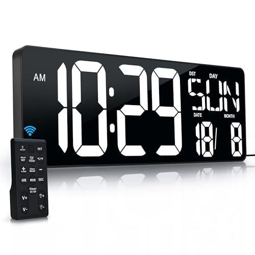 KRSTIR 17.2" Digital Wall Clock, LED Wall Clock with Remote Control Large Display Count Up & Down Timer, Adjustable Brightness Alarm Clock with Day/Date/Temperature for Home, Gym, Office - Cosy Home Interiors KRSTIR 17.2" Digital Wall Clock, LED Wall Clock with Remote Control Large Display Count Up & Down Timer, Adjustable Brightness Alarm Clock with Day/Date/Temperature for Home, Gym, Office