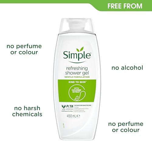 Simple Refreshing Shower Gel Pure Fresh (6 x 450ml), Sensitive Skin Bath Wash & Soap Free Body Cleanser - Image 2