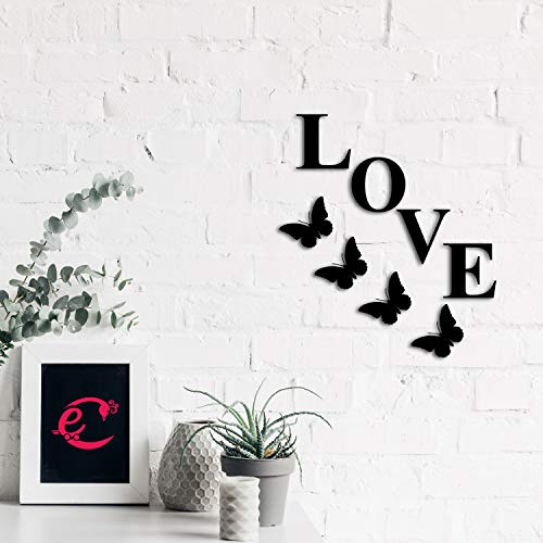 Image of eCraftIndia Love With Butterflies Black Engineered Wood Cutout Wall Art Decor - Romantic Wall Decor Item For Bedroom, Living Room, Or Office - Perfect Valentine's Day, Wedding, Or Anniversary Gift