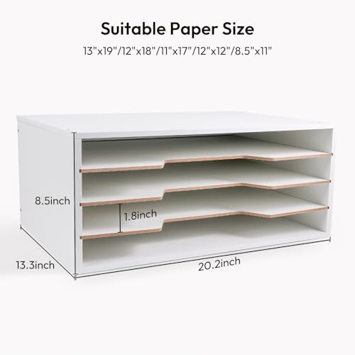 Image of Yumkfoi 12x18 Construction Paper Organizer, 4-Tiers Paper Storage Shelf, Wooden Desk Organizer, File Holder and Letter Tray for Office, Home, Classroom