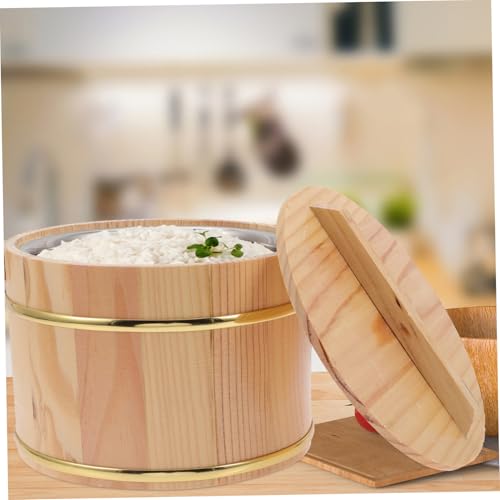 Seau à riz en bois de qualité supérieure et récipient inox de table - 6