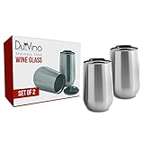 Shatterproof Stainless Steel Stemless Wine Glasses with Lid (Set of 2)- 14 oz- No Sweat, Sleek Double Wall Insulated Design- Premium Valentine's Day Gift Unbreakable Steel Wine Cup