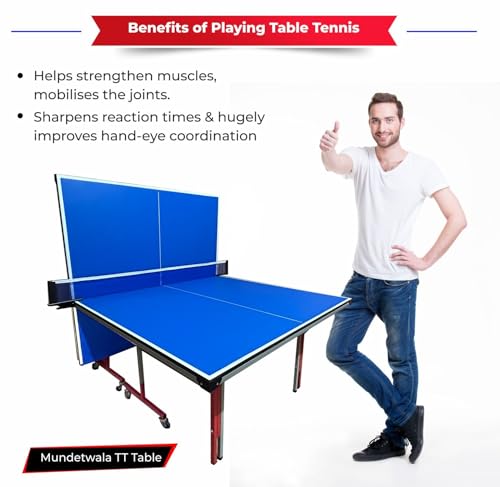 Image of ‎Classic Action Wood Table Tennis Table w /Both Side Laminated & Wheels w /Lock (TT Table Net + 2 TT Table Racket & 2 Balls) (18 mm Top Thickness Action Model)
