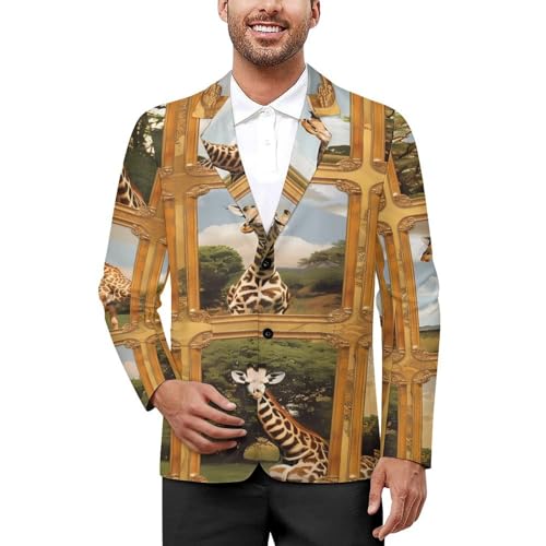Animal Giraffe Mens Casual Blazer Button Suit Jacket Lightweight Sport Coat for Work Business