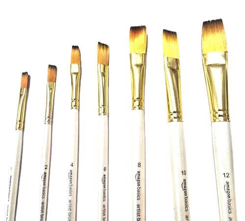 Image of amazon basics 7pc Artist Paintbrush Set for Acrylic,Watercolor & Gouache Painting for Beginners and Professionals (Flat)