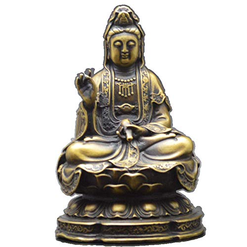 Statue de Bouddha Guanyin en cuivre pur véritable fait main pour salon élégant
