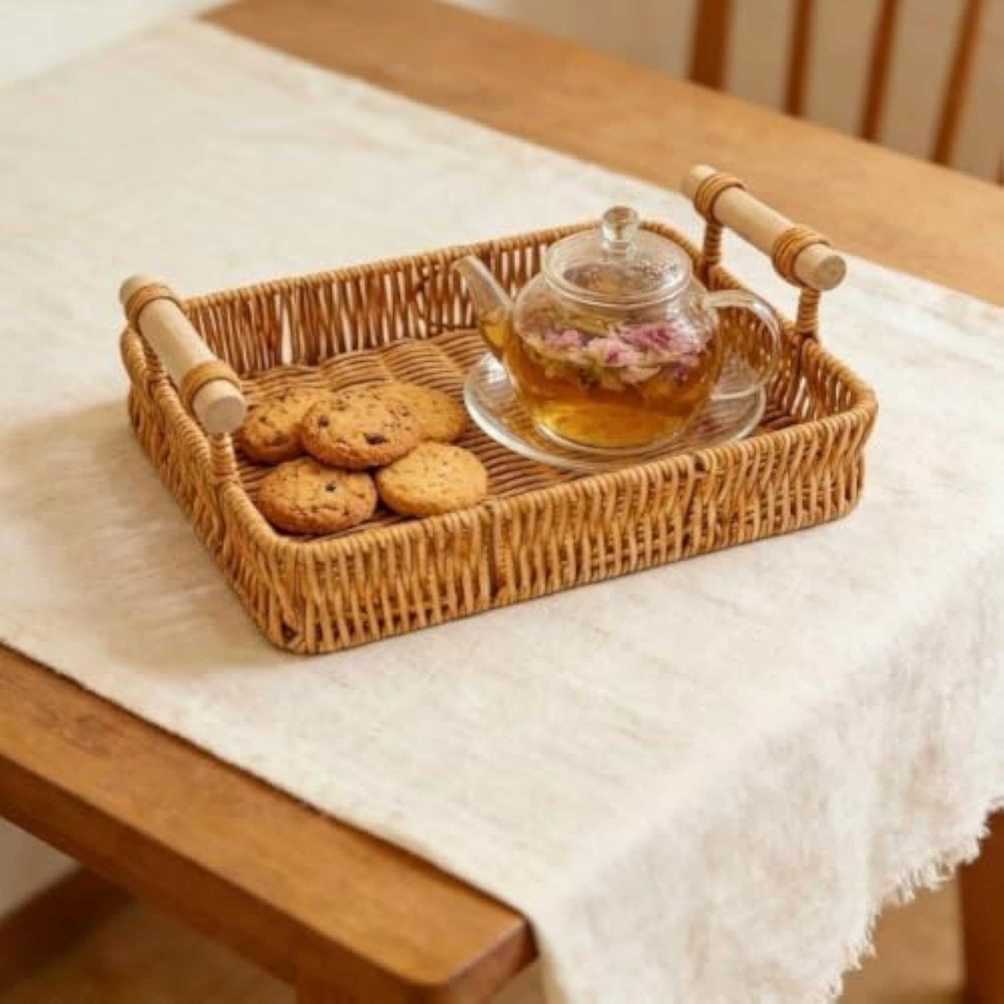 Rustic Decorative Woven Serving Tray, Snack Basket